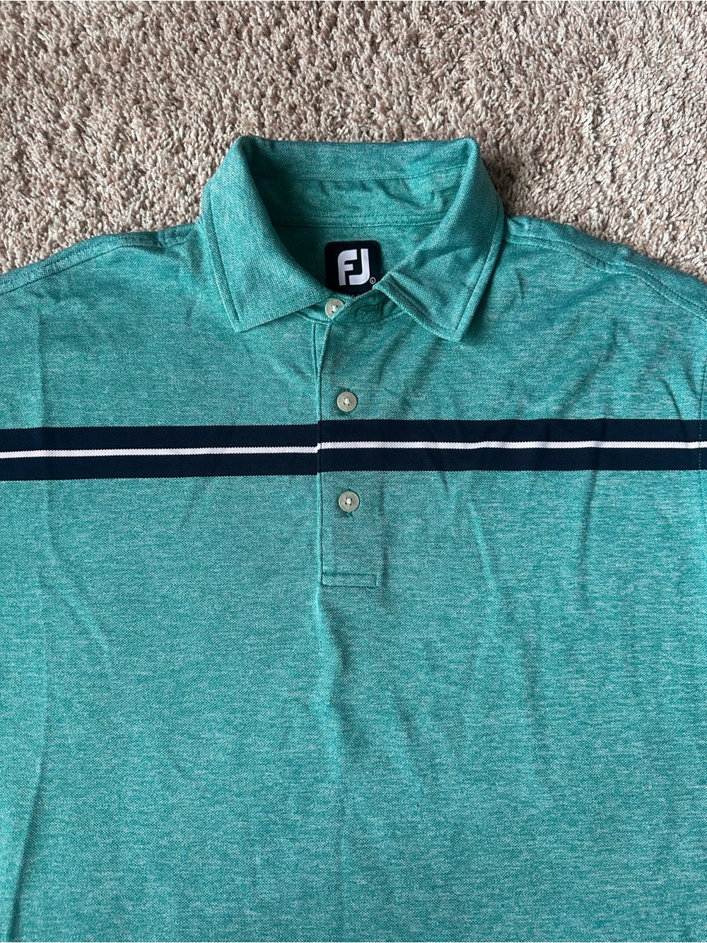 FootJoy FJ Mens Golf Polo Shirt Teal Green Blue Chest Stripe Short Sleeve Large
